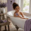 Relaxation in a Vintage Bathtub woman relaxing in a bathtub with bubbles