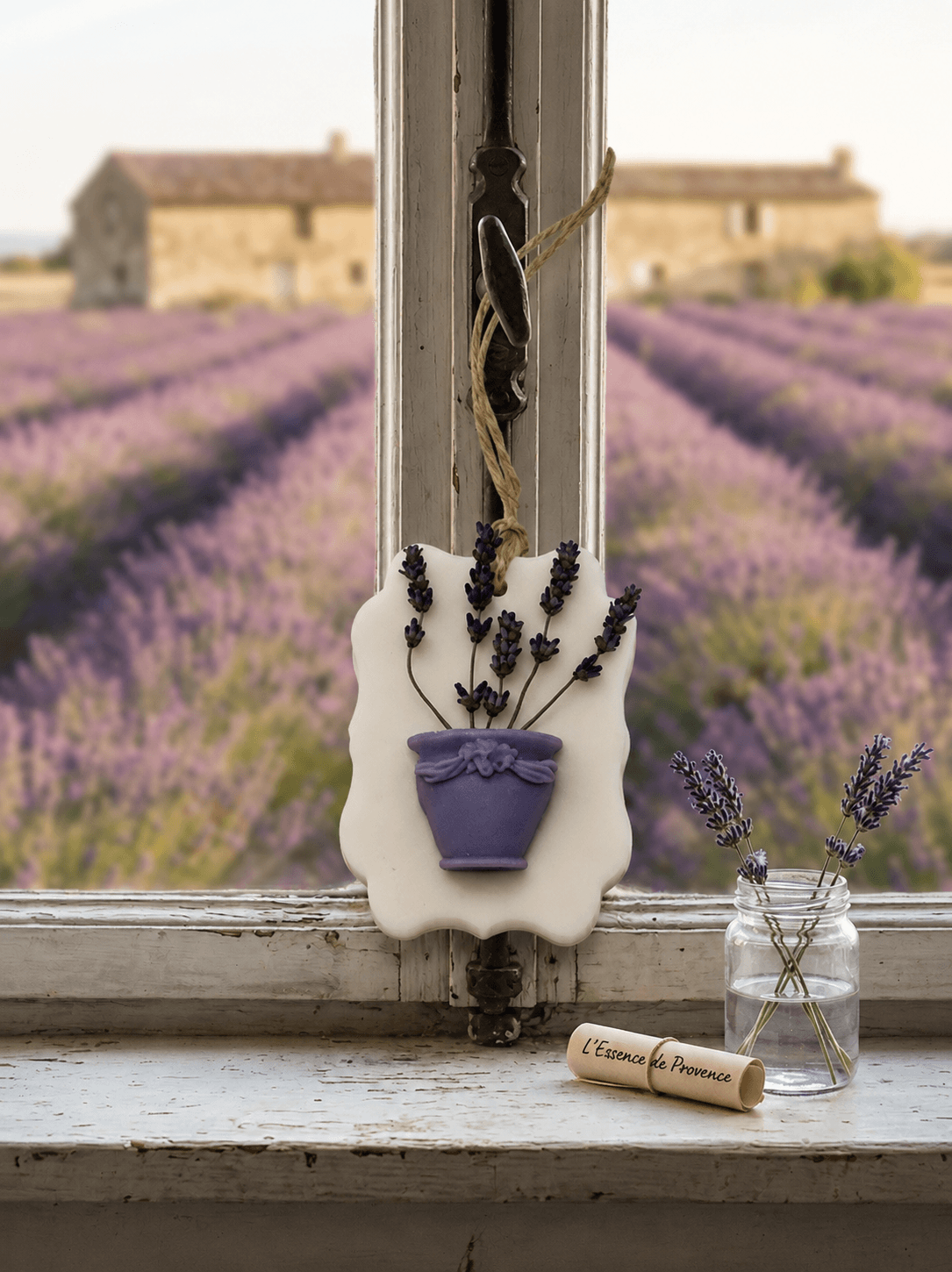 Hand holding flower pot on shelf